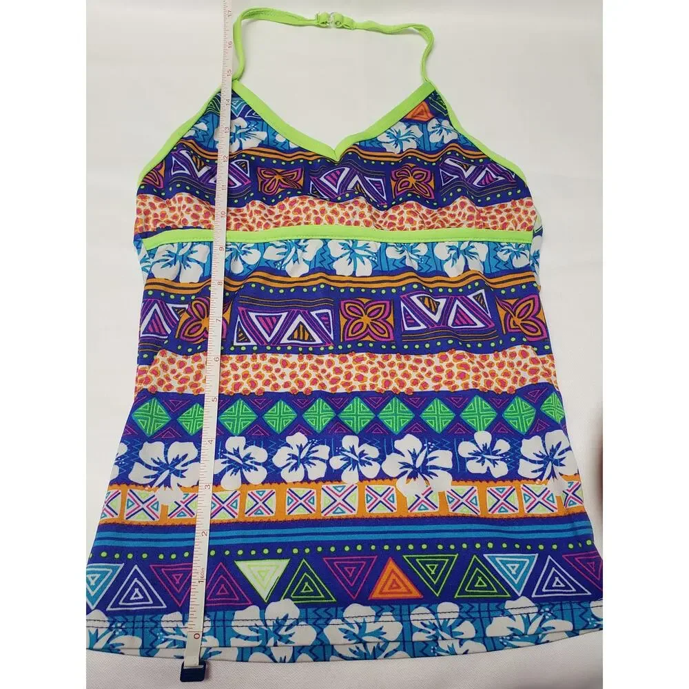 Candy Girl Swim Multi Colorful Design Around The Neck Tankini Swim Suit Top